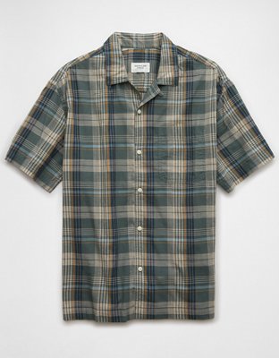 AE Camisa de Diseño Escocés con Botones para la Piscina