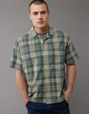 AE Plaid Button-Up Poolside Shirt