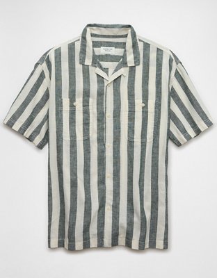 AE Linen-Blend Striped Button-Up Poolside Shirt