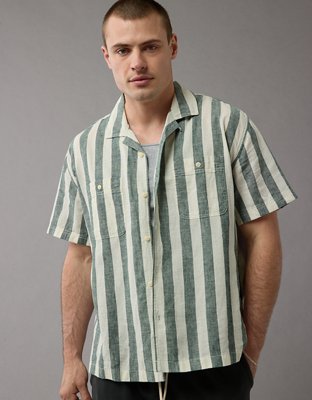 AE Linen-Blend Striped Button-Up Poolside Shirt