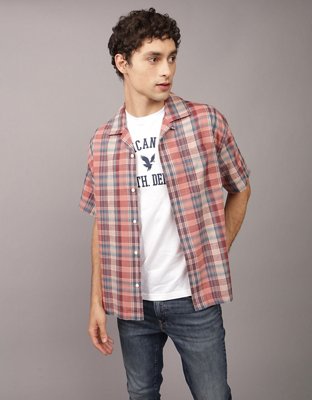 AE Plaid Button-Up Poolside Shirt