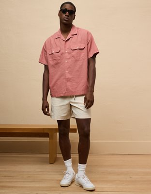 AE Linen-Blend Button-Up Poolside Shirt