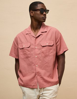 AE Linen-Blend Button-Up Poolside Shirt