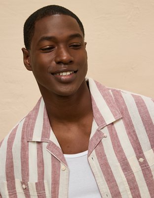 AE Poolside Linen-Blend Striped Button-Up Shirt