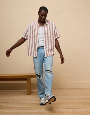 AE Poolside Linen-Blend Striped Button-Up Shirt