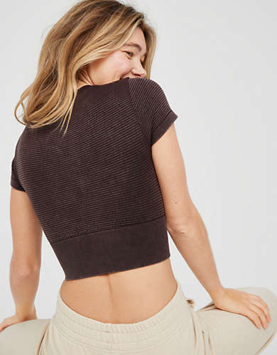 OFFLINE By Aerie Totally! Textured Seamless Cropped T-Shirt