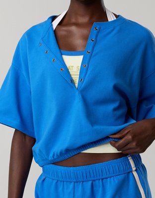 OFFLINE By Aerie Playera Manga Corta de Piqué con Cuello Henley