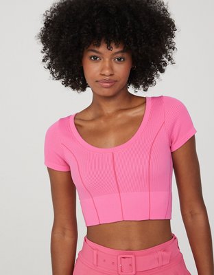 C&A top corset cropped acetinado pink 