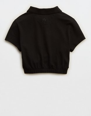 OFFLINE By Aerie Courtside Bubble Hem Cropped Polo T-Shirt