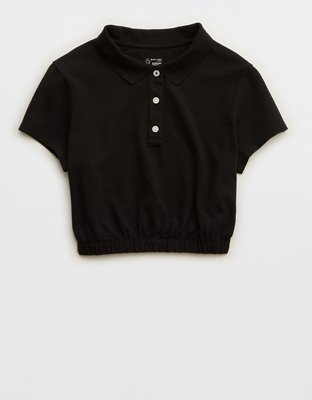OFFLINE By Aerie Courtside Bubble Hem Cropped Polo T-Shirt