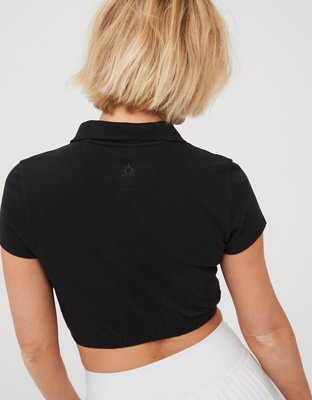 OFFLINE By Aerie Courtside Bubble Hem Cropped Polo T-Shirt
