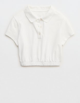 OFFLINE By Aerie Courtside Bubble Hem Cropped Polo T-Shirt