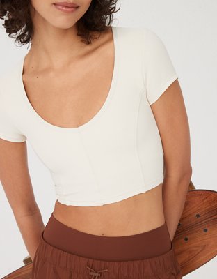 Lilac Ribbed Seamless Scoop Neck Crop Tee 