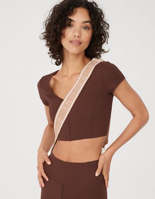 aerie, Tops, Size Small Aerie Ribbed Brown One Shoulder Crop Top
