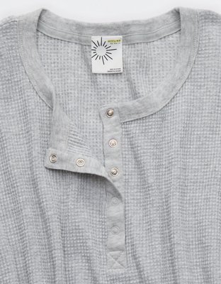 OFFLINE By Aerie Wow! Waffle Cropped Henley Short Sleeve T-Shirt