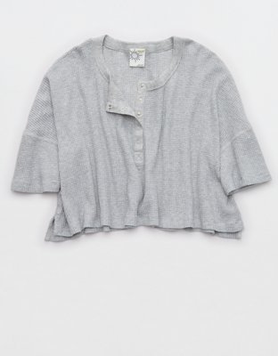 OFFLINE By Aerie Wow! Waffle Cropped Henley Short Sleeve T-Shirt