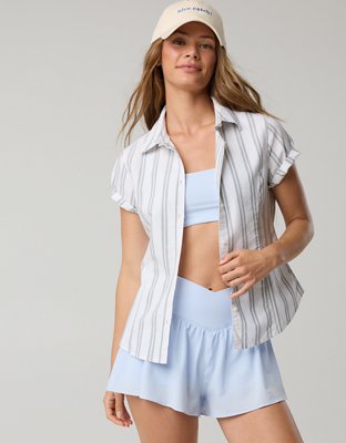 OFFLINE By Aerie Oxford Slim Short Sleeve Button Up Shirt