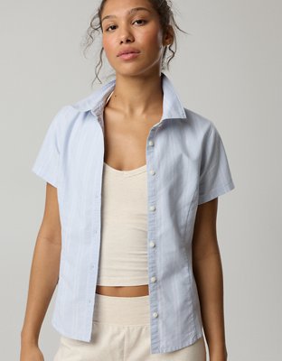 OFFLINE By Aerie Oxford Slim Short Sleeve Button Up Shirt