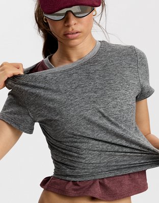 T-shirt à manches courtes aux bordures contrastantes Weekend Away OFFLINE d’Aerie