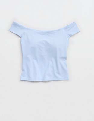 OFFLINE By Aerie Real Me XTRA Off The Shoulder T-Shirt Women's Eyelet Blue XXL