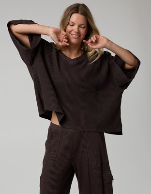 OFFLINE By Aerie Wow! Waffle Jersey V-Neck T-Shirt