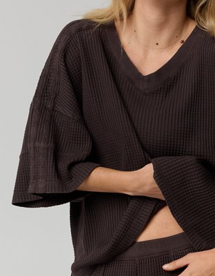 OFFLINE By Aerie Wow! Waffle Jersey V-Neck T-Shirt