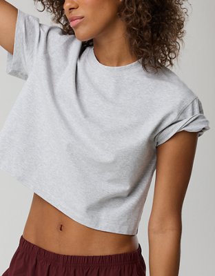 Женские футболки Offline By Aerie OG Cotton Short Sleeve, цвет: Средний меланжевый серый — фото 2