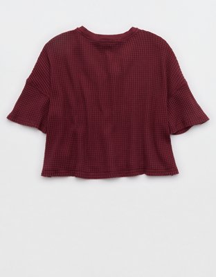 OFFLINE By Aerie Wow! Waffle V Neck Cropped Short Sleeve T-Shirt