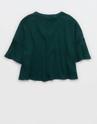 OFFLINE By Aerie Wow! Waffle V Neck Cropped Short Sleeve T-Shirt
