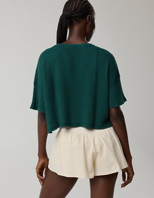 OFFLINE By Aerie Wow! Waffle V Neck Cropped Short Sleeve T-Shirt