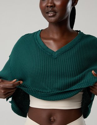OFFLINE By Aerie Wow! Waffle V Neck Cropped Short Sleeve T-Shirt