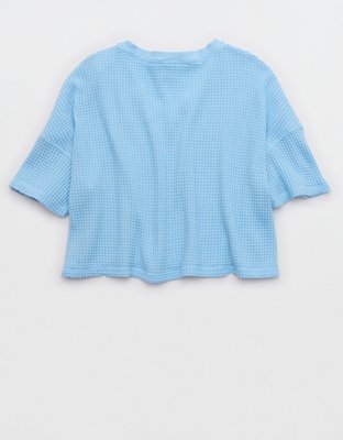 OFFLINE By Aerie Wow! Waffle V Neck Cropped Short Sleeve T-Shirt
