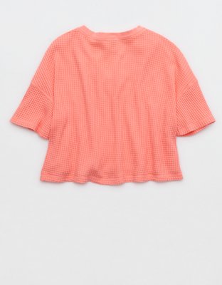 OFFLINE By Aerie Wow! Waffle V Neck Cropped Short Sleeve T-Shirt
