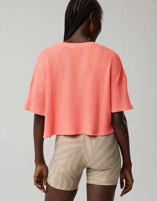 OFFLINE By Aerie Wow! Waffle V Neck Cropped Short Sleeve T-Shirt