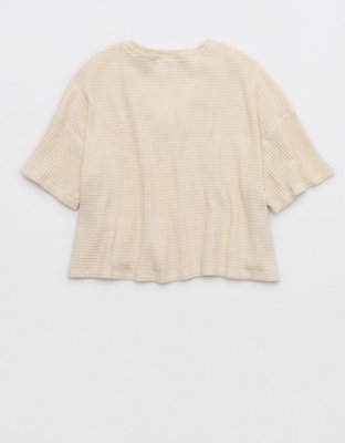OFFLINE By Aerie Wow! Waffle V Neck Cropped Short Sleeve T-Shirt
