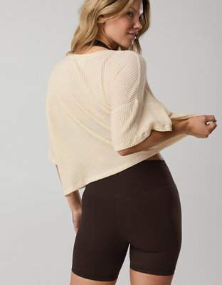 OFFLINE By Aerie Wow! Waffle V Neck Cropped Short Sleeve T-Shirt