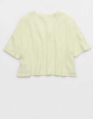 OFFLINE By Aerie Wow! Waffle V Neck Cropped Short Sleeve T-Shirt