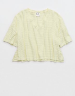 OFFLINE By Aerie Wow! Waffle V Neck Cropped Short Sleeve T-Shirt