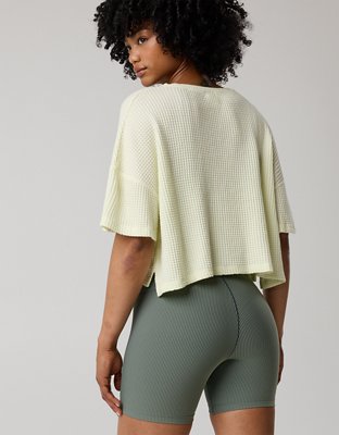 OFFLINE By Aerie Wow! Waffle V Neck Cropped Short Sleeve T-Shirt