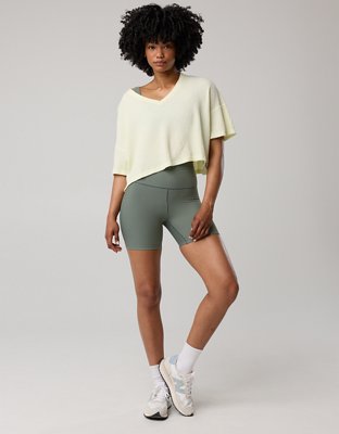 OFFLINE By Aerie Wow! Waffle V Neck Cropped Short Sleeve T-Shirt