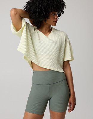 OFFLINE By Aerie Wow! Waffle V Neck Cropped Short Sleeve T-Shirt