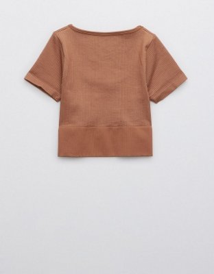 Женские футболки Aerie OFFLINE Sidewalk Seamless Ribbed Cropped T-Shirt — фото 4