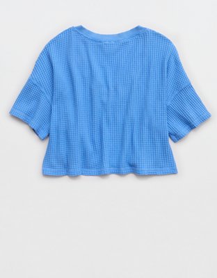 OFFLINE By Aerie Wow! Waffle V Neck Cropped Relaxed Short Sleeve T-Shirt