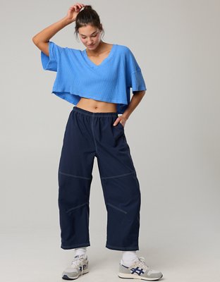 OFFLINE By Aerie Wow! Waffle V Neck Cropped Relaxed Short Sleeve T