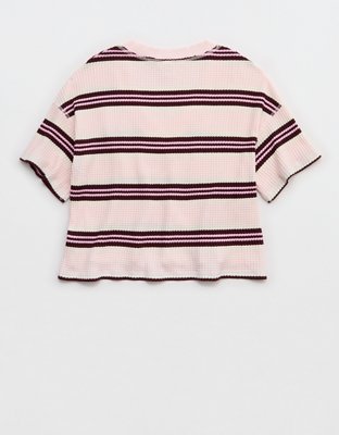 OFFLINE By Aerie Wow! Waffle V Neck Cropped Relaxed Short Sleeve T-Shirt