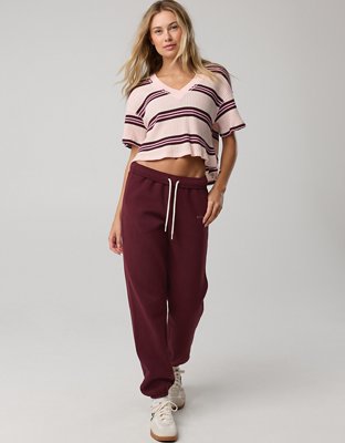 OFFLINE By Aerie Wow! Waffle V Neck Cropped Relaxed Short Sleeve T-Shirt
