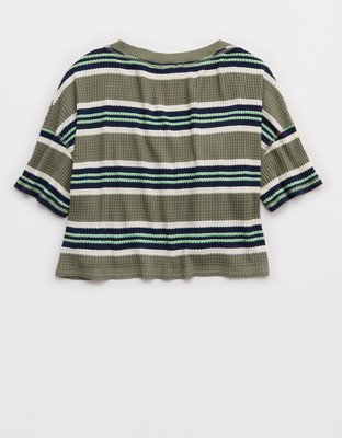 OFFLINE By Aerie Wow! Waffle V Neck Cropped Relaxed Short Sleeve T-Shirt