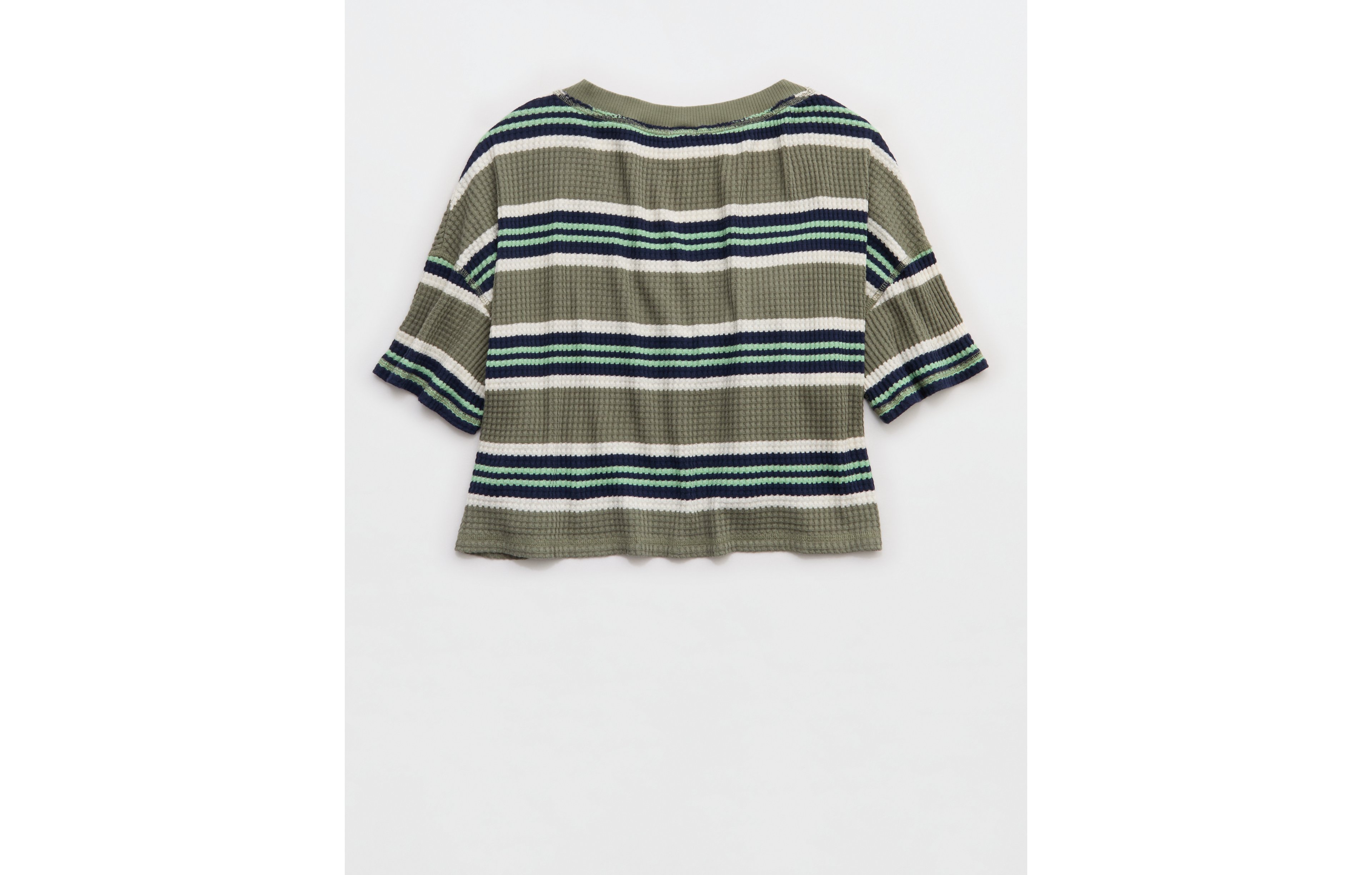 OFFLINE By Aerie Wow! Waffle V Neck Cropped Relaxed Short Sleeve T-Shirt