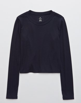 Женские футболки Aerie OFFLINE Ribbed Long Sleeve Cropped T-Shirt — фото 3