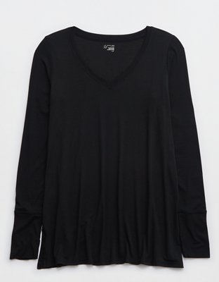OFFLINE By Aerie Thumbs Up Jersey Long Sleeve V-Neck T-Shirt